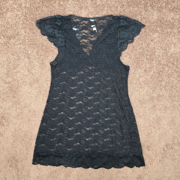 Just Sexy Lingerie XL Black Lace Nightgown Top Flutter Cap Sleeves New - Picture 2 of 9